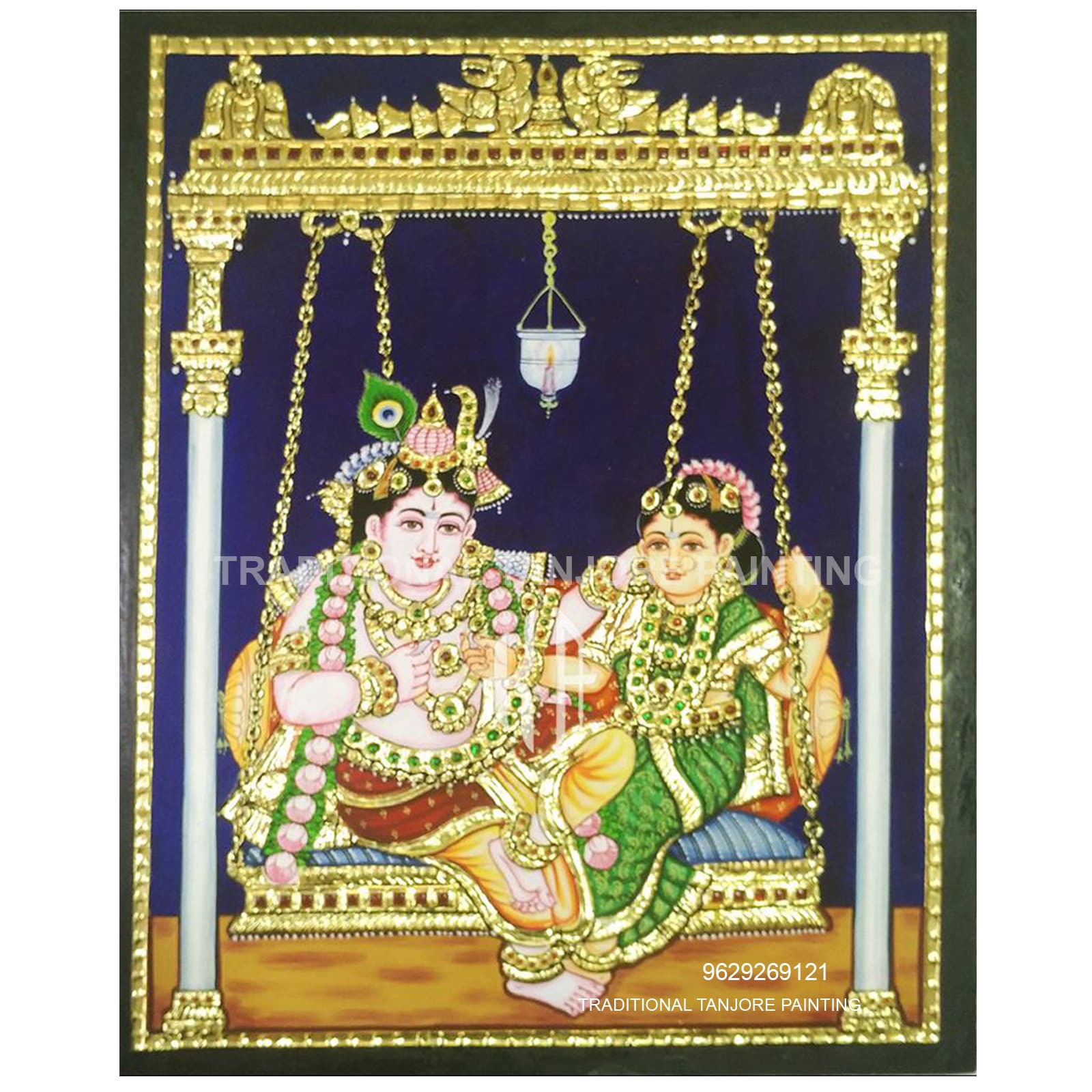 Baby Krishna Playing Unjal | Swing | Tanjore Painting | Traditional ...