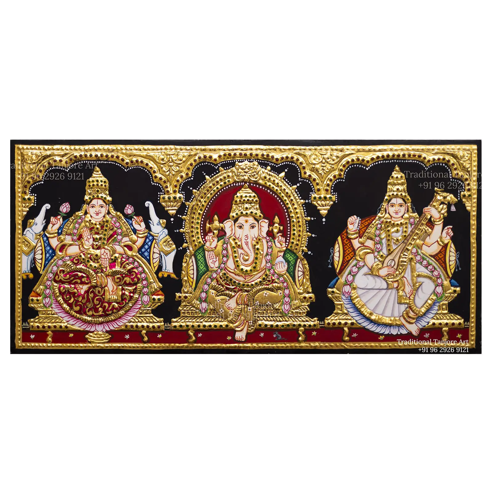 Vinayakar-Lakshmi-Gajalakshmi | Ganesha | Saraswathi | Tanjore Painting | Traditional