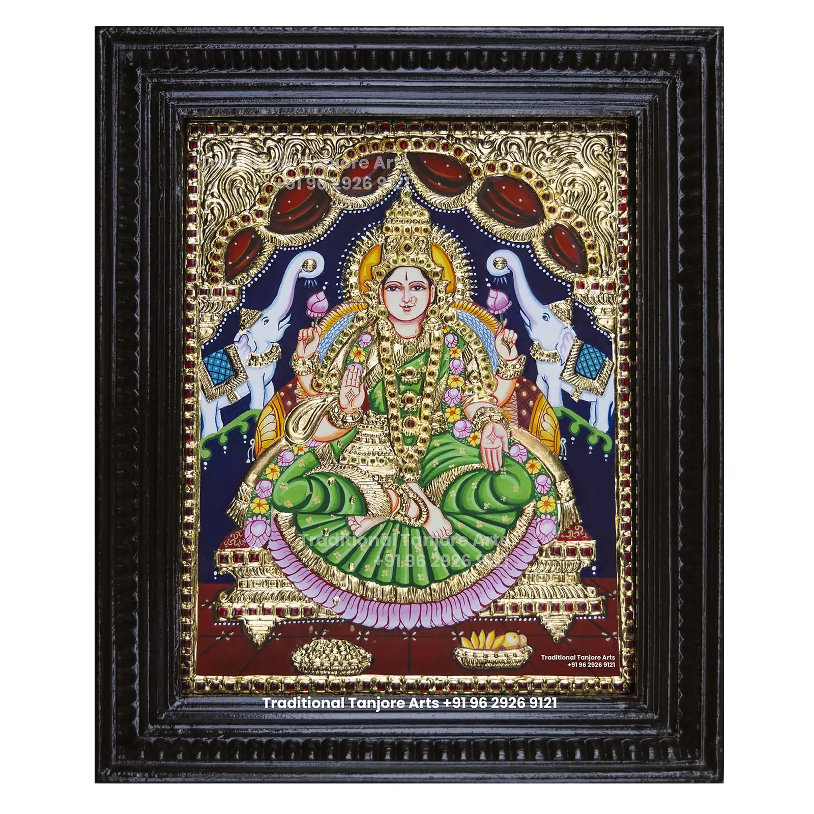 Traditional Gajalakshmi Tanjore Painting – A Symbol of Wealth, Purity, and Divine Grace