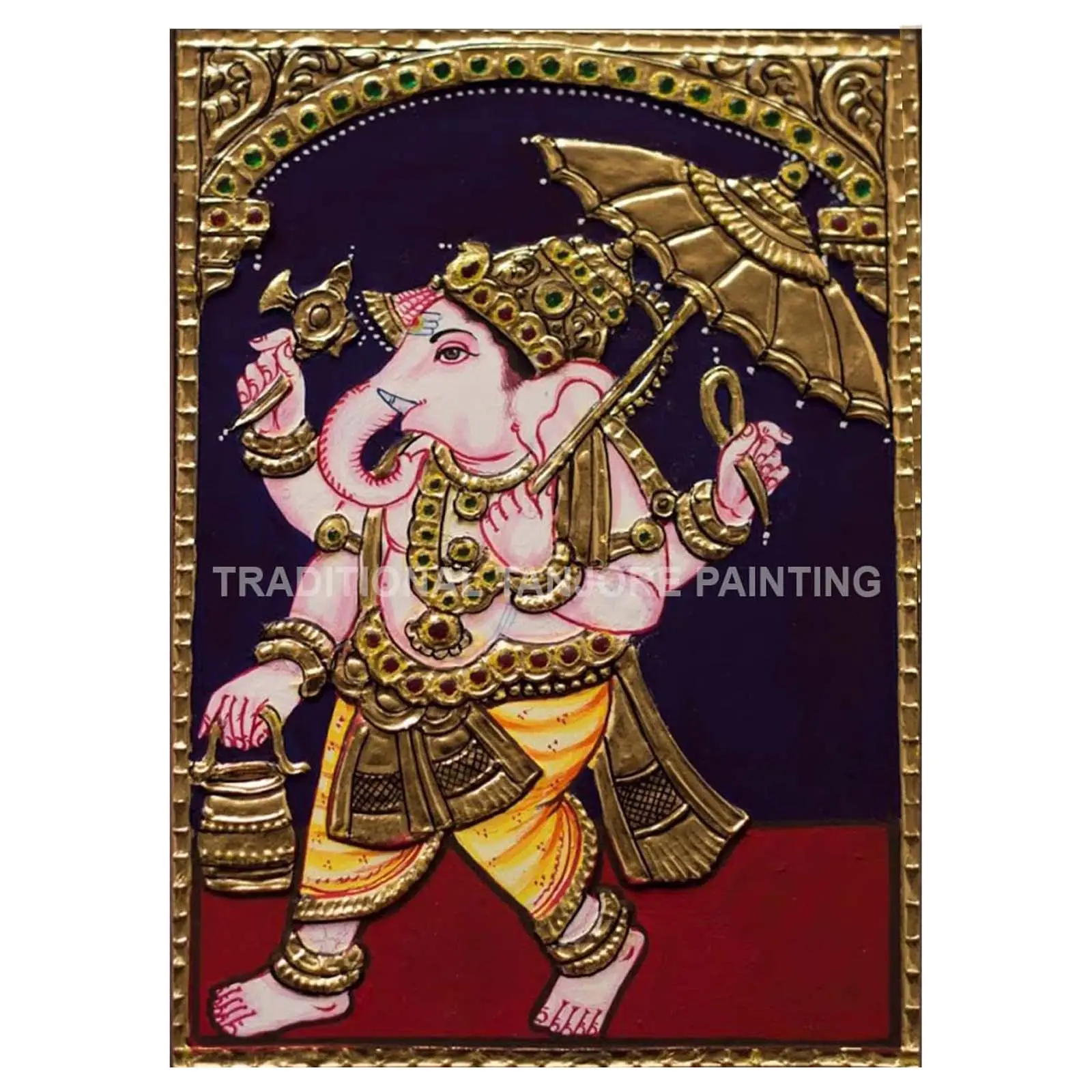 Vinayagar holding umbrella Tanjore Painting Tranditional-ganesha thanjavur painting