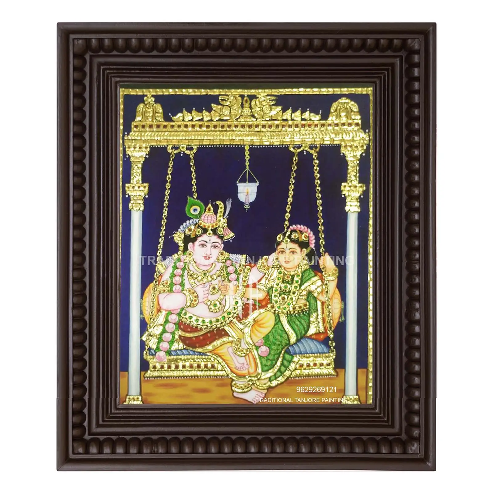 Baby Krishna Playing Unjal | Swing | Tanjore Painting | Traditional - Image 4