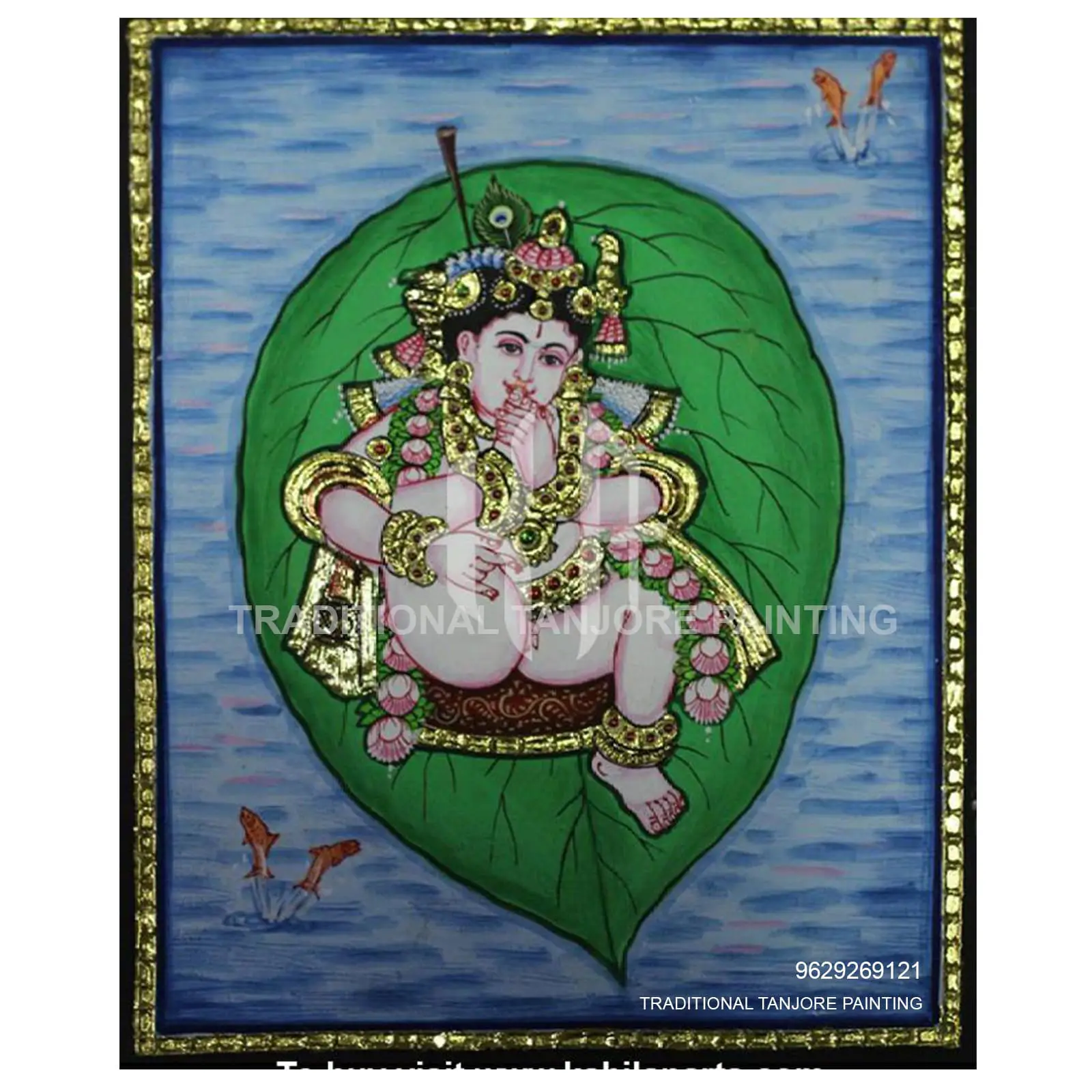 Baby Krishnan on Leaf | Tanjore Painting | Traditional