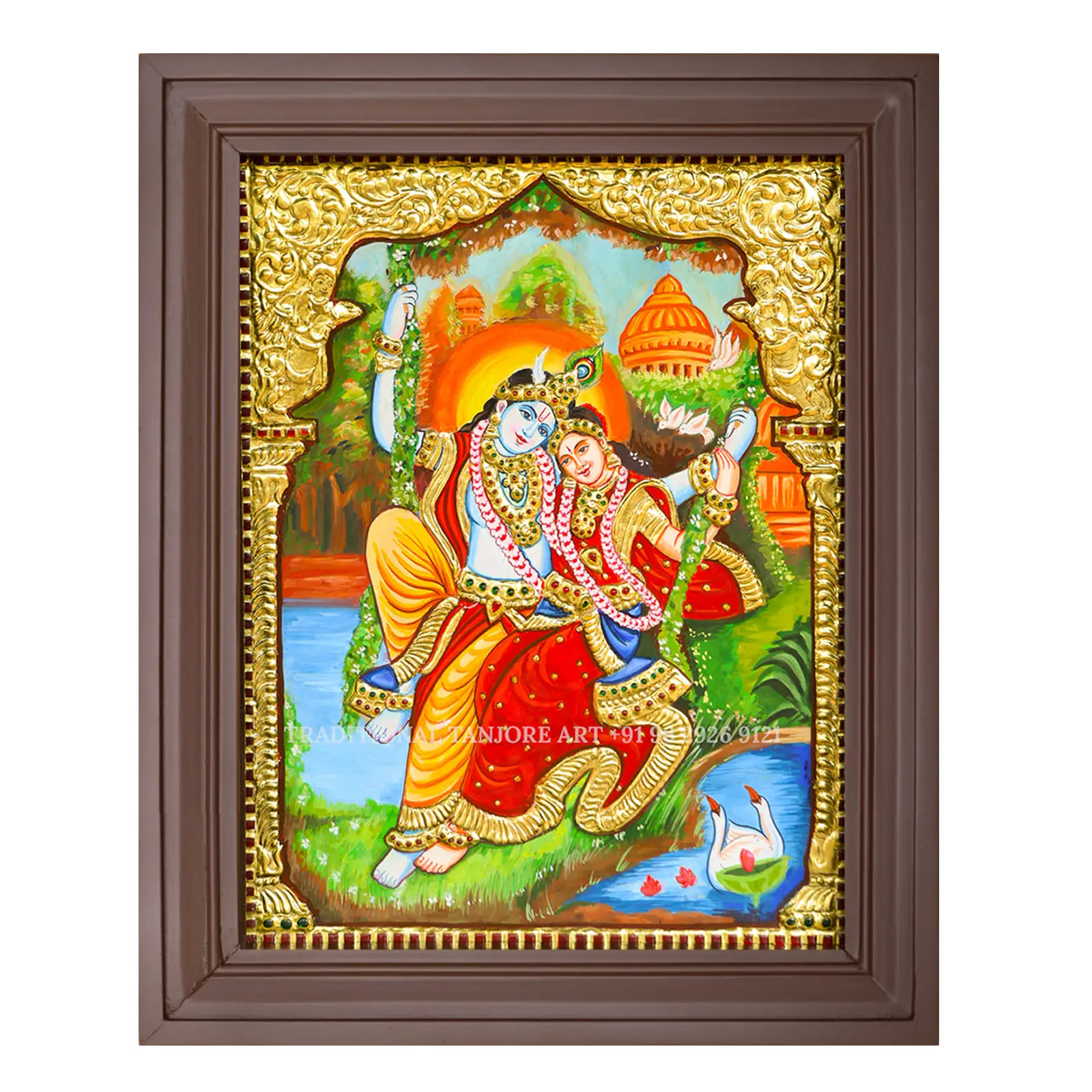 Radha Krishna | Playing on unjal | Swing | Tanjore Painting | Traditional - Image 5