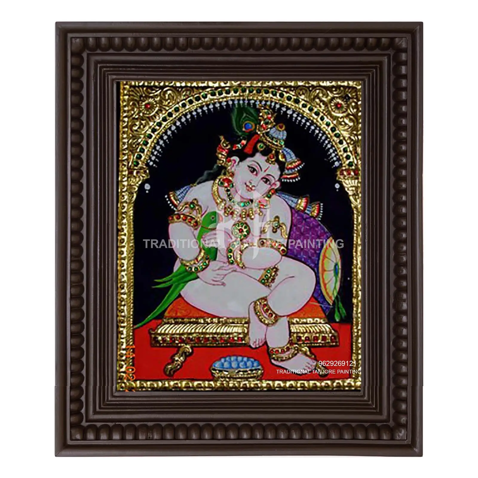 krishnan-with-parrot-tanjore paintings