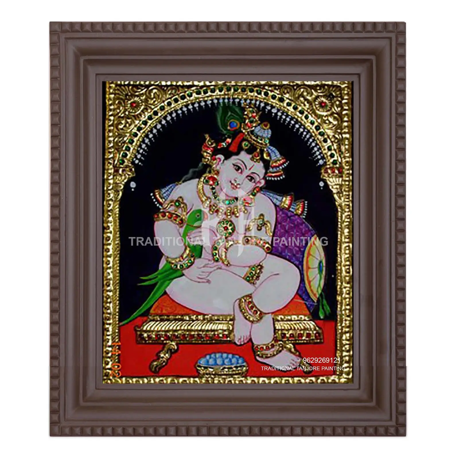 krishnan-with-parrot-tanjore paintings