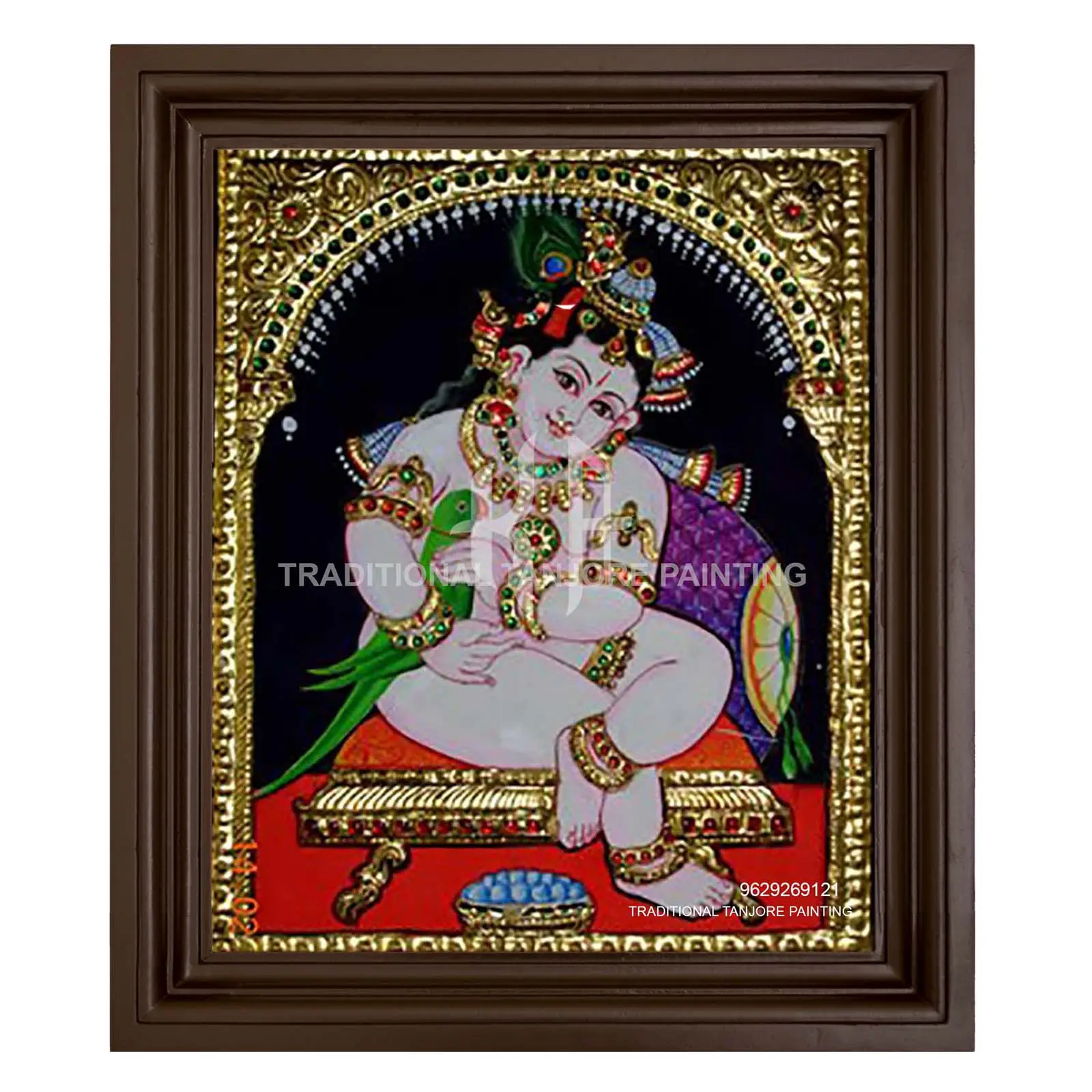 krishnan-with-parrot-thanjavur paintings