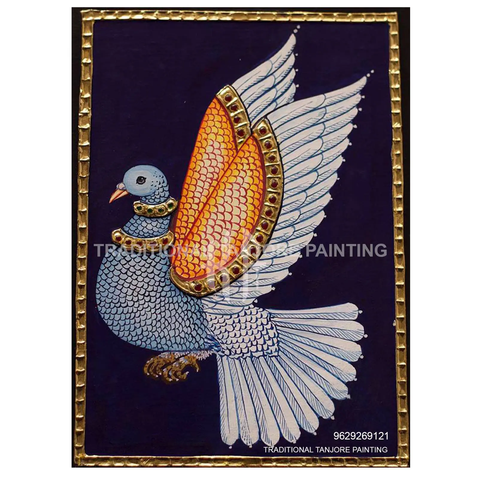 Maragadha Pura | Dove | Tanjore Painting | Traditional