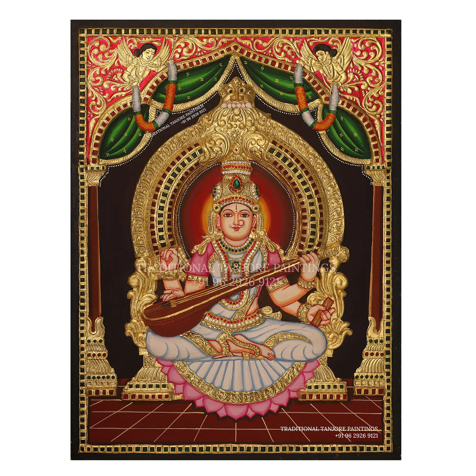 Saraswathi 3D | Tanjore Painting | Traditional