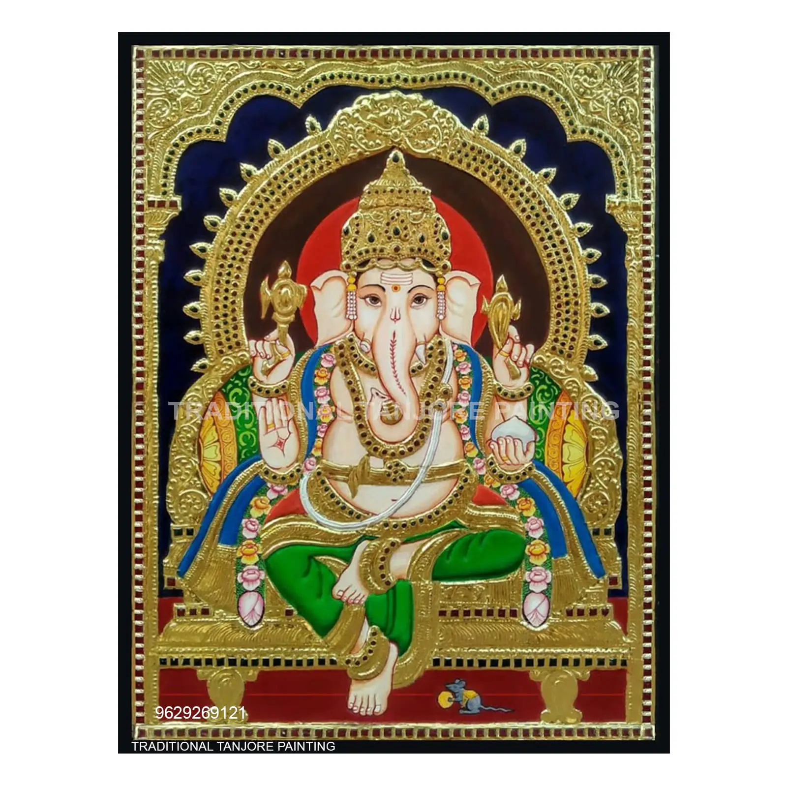 Ganesha glass tanjore painting