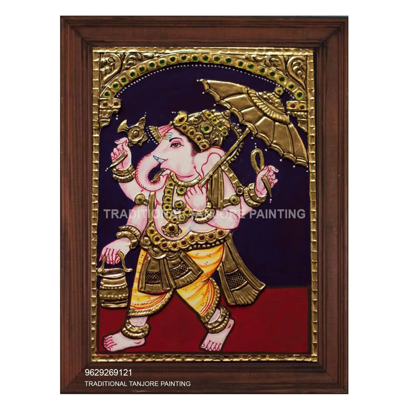 Vinayagar holding umbrella Tanjore Painting