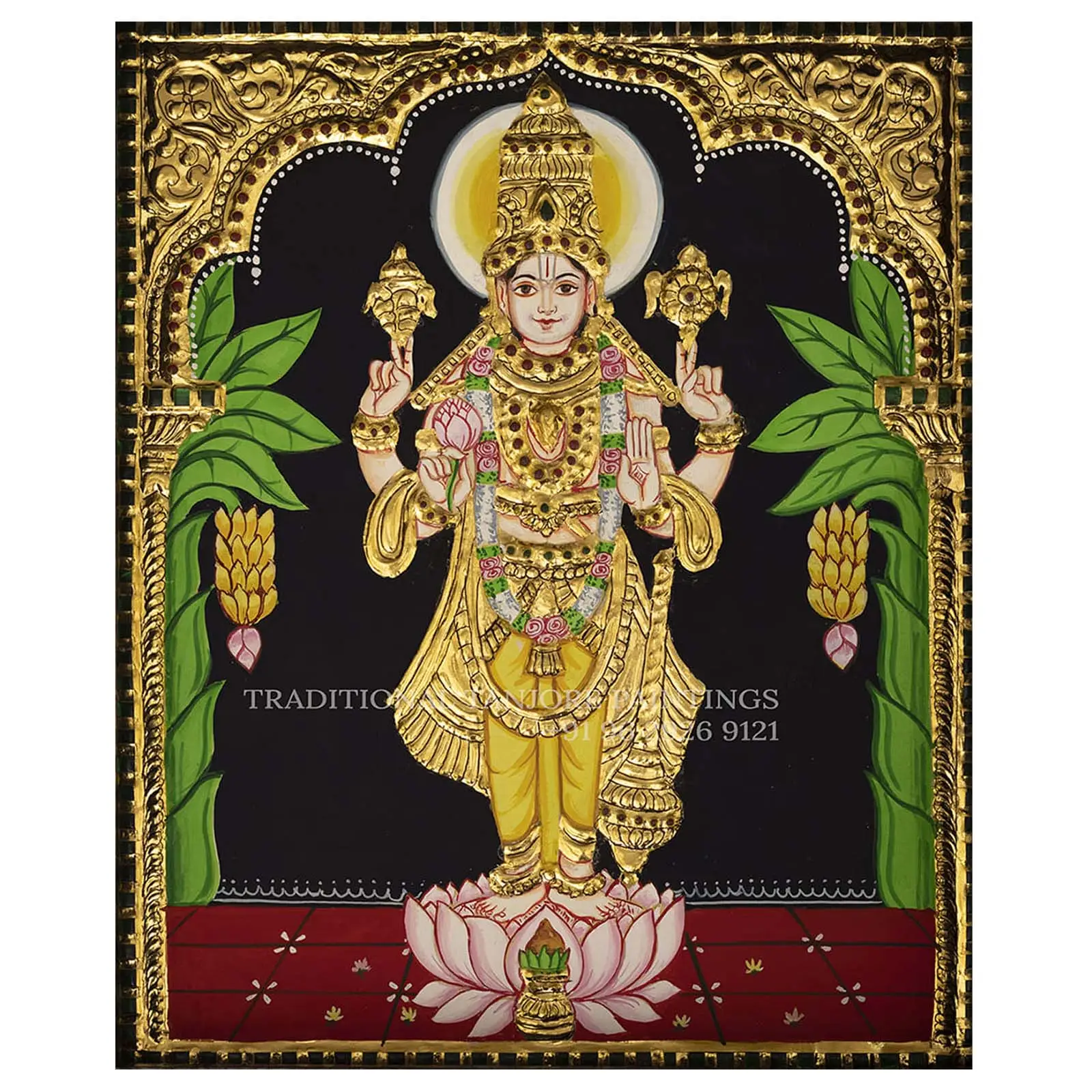 Vishnu Standing Tanjore Painting-vishnu lakshmi tanjore painting-a vishnu tanjore painting